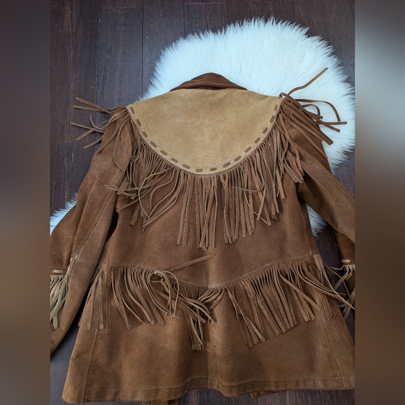 Pioneer Wear Vintage Suede Leather Fringe Jacket Size 16 Cowboy Cowgirl Western - Picture 9 of 11